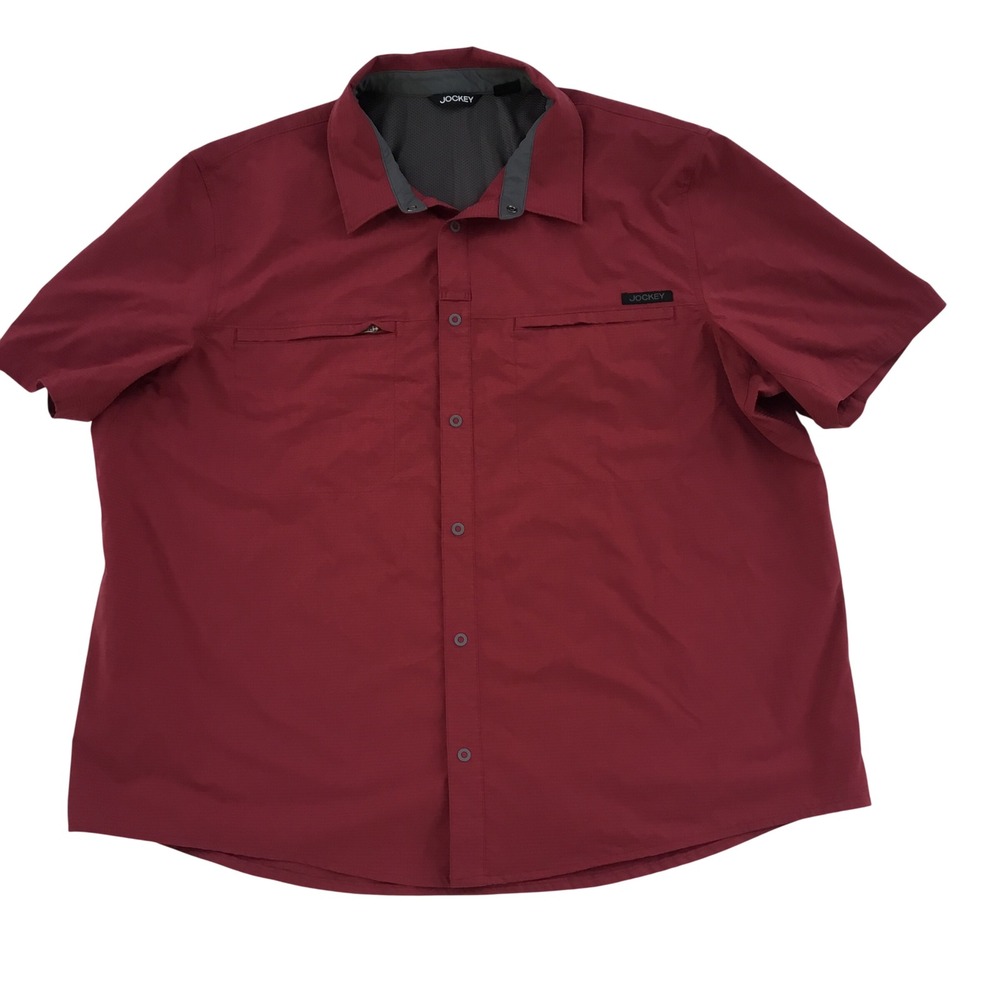 Jockey Outdoor Shirt Mens 3XL Burgundy‎ Red Short Sleeve Ripstop Fishing Hiking